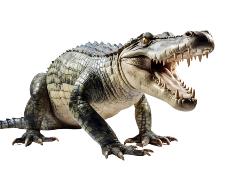 Crocodile with Open Maw, isolated on a transparent or white background