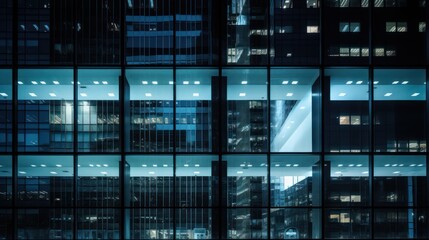 Business office windows at night corporate building