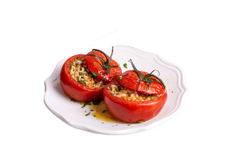 Traditional Turkish food; Stuffed tomatoes with olive oil stuffed with rice. Turkish name; domates dolmasi