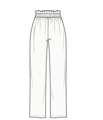 women wide leg paper bag casual pant ashion vector, Flat Drawing.	
