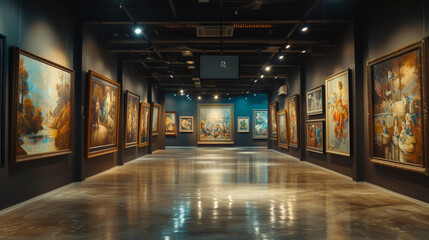 Explore an art collector's haven, where each wall is a canvas, adorned with masterpieces, lit by...