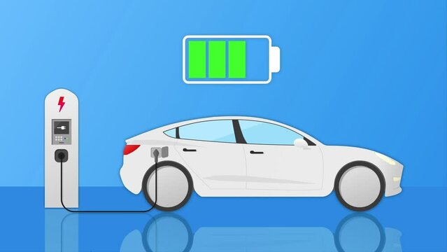 Une voiture &eacute;lectrique se charge sur une borne de recharge