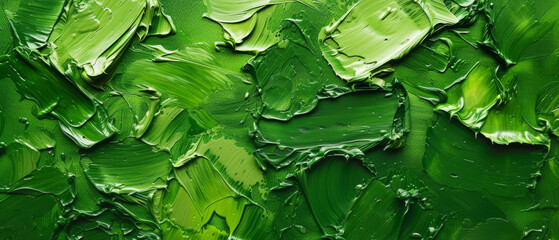 Obraz premium Closeup of abstract rough neon green art painting texture, with oil or acrylic brushstroke, pallet knife paint on canvas background