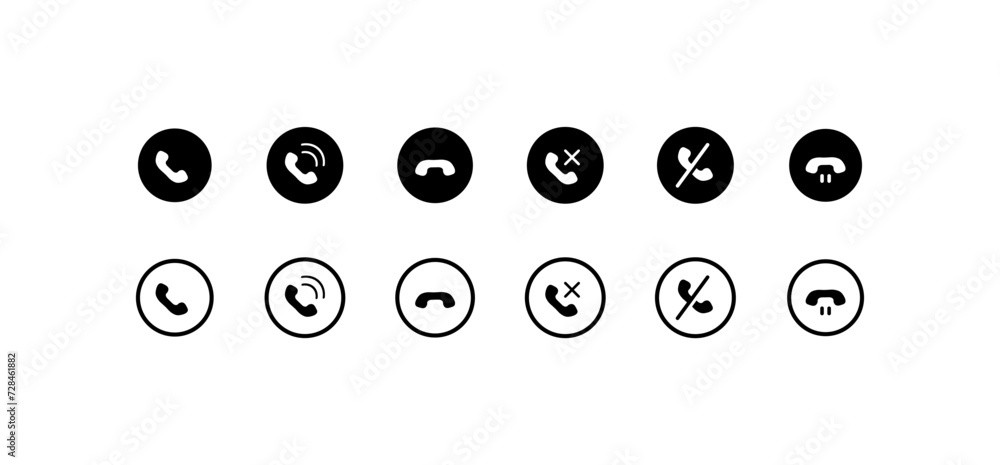 Poster handset icon set. silhouette and linear style. vector icons