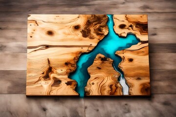 top view, single Custom made table. Epoxy river table. hand edited, 8k. 