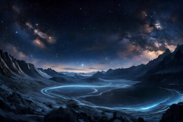 Naklejka premium Describe the cosmic ballet of stars, each one a luminescent character in the vast theater of the night sky. 