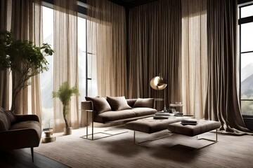Fototapeta premium Layered curtains: Texture and depth for a rich aesthetic. 