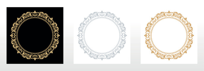 Set of decorative frames Elegant vector element for design in Eastern style, place for text. Floral black. gold and gray borders. Lace illustration for invitations and greeting cards