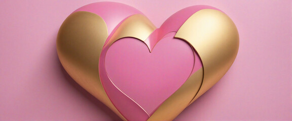 Pink and gold heart, with attractive warm color and feel. Gold heart in a big pink heart. Like , love, thank you concept abstract background.
