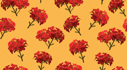 Pattern of inflorescences of red flowers with a yellow background