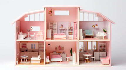 Furnished pink doll house