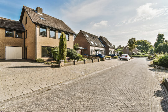 Quiet suburban street with modern houses