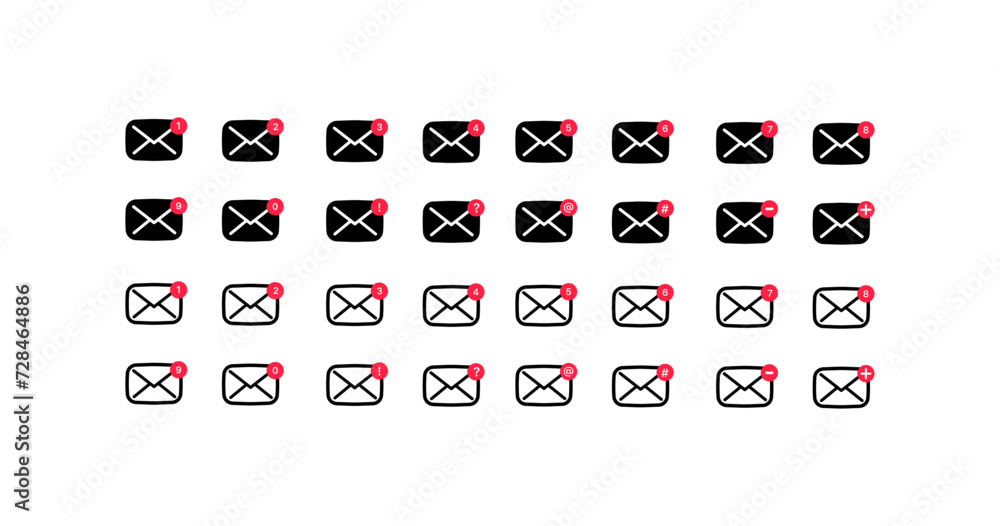 Poster envelope with message icons. collection of envelopes. silhouette and line style. vector icon