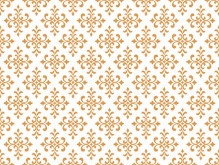 Wallpaper in the style of Baroque. Seamless vector background. White and gold floral ornament. Graphic pattern for fabric, wallpaper, packaging. Ornate Damask flower ornament