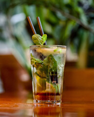 mojito cocktail on wooden table