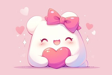 Joyful Heartshaped Kawaii Character Exudes Cuteness, Spreading Happiness With Its Adorable Face