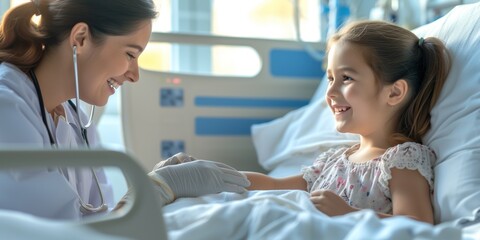 Obraz premium woman nurse and little girl patient