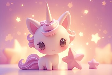 Rendered Image Of An Adorable Unicorn With Kawaii Aesthetic In D