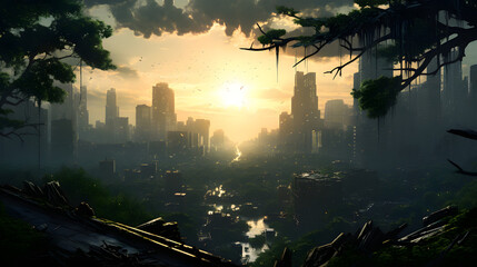 post-apocalyptic cityscape and urban nature