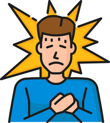 Panic attack psychological disorder problem, mental health icon. Isolated vector linear symbol representing feelings of intense fear and anxiety, person with distressed expression and a racing heart