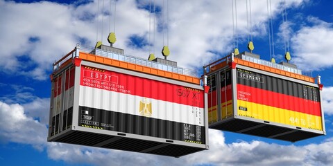 Shipping containers with flags of Egypt and Germany - 3D illustration