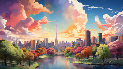 Dramatic Sunset Over Urban Park