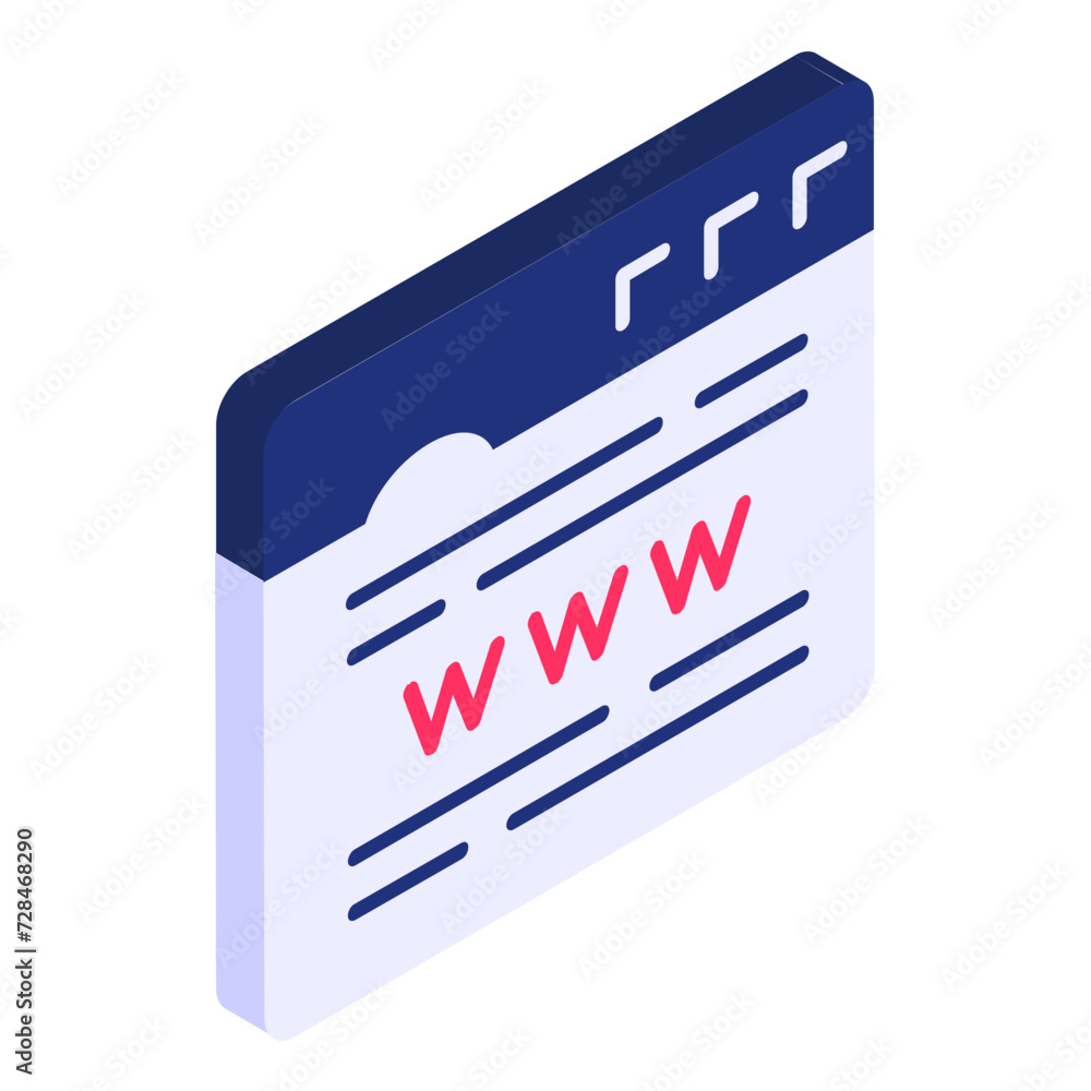 Poster the world wide web or www isometric concept, web page protocol which translate to vector flat design