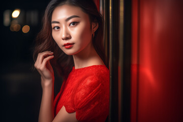 portrait of a woman wearing red dress