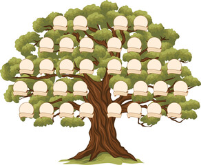 Genealogy family tree with frames for ancestry history branch, vector template background, Genealogy family tree generation and parents relationship with picture photo frame and name ribbons