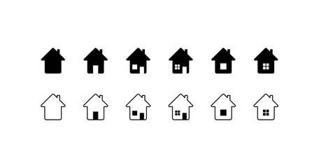 Set of houses icons. Silhouette and linear style. Vector icon