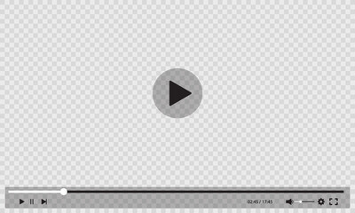 Video player transparent interface background with play buttons, vector template. Digital web video player window with screen frame with menu control bars and media player transparent layout © Vector Tradition