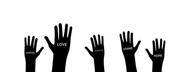 Raised hands set. Silhouette style. Vector icon