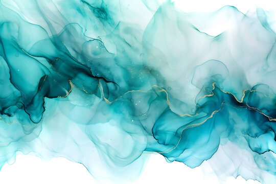 Alcohol ink marble texture. Aquamarine and blue abstract background. Template pattern for banner, poster design. Fluid art painting
