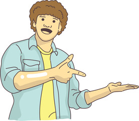 curly hair man male pointing finger hand gesture vector