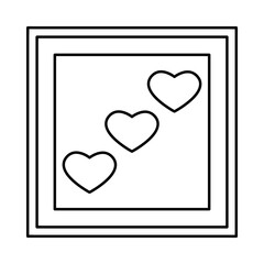 Hearts in a frame. Picture. Painting. Poster. Coloring page, icon, black and white vector illustration.
