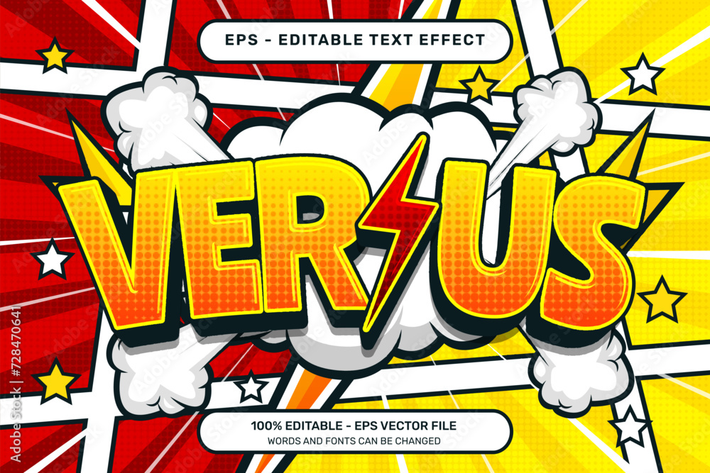 Poster versus 3d text effect and editable text effect with comic retro style design