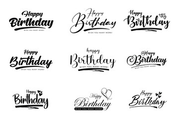 Happy Birthday. Happy birthday handwritten text lettering calligraphy set isolated on white background. Vector illustration. Birthday poster design - obrazy, fototapety, plakaty