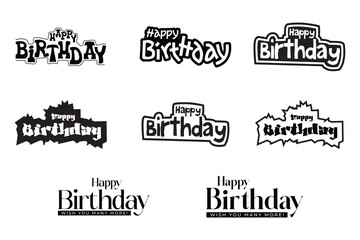 Happy Birthday. Happy birthday handwritten text lettering calligraphy set isolated on white background. Vector illustration. Birthday poster design