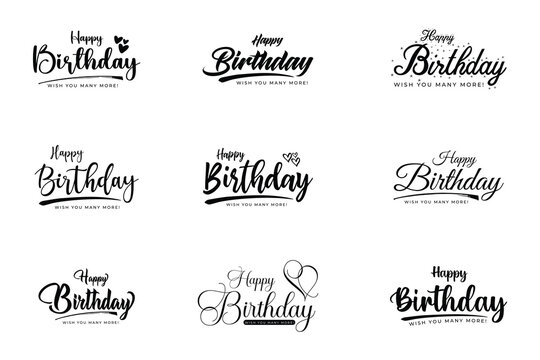 Happy Birthday. Happy birthday handwritten text lettering calligraphy set isolated on white background. Vector illustration. Birthday poster design