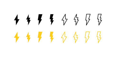 Set of lightning icons. Flat, linear and silhouette style. Vector icon