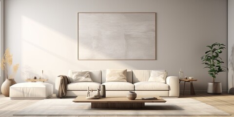 Stylish furniture with soft carpet in living room interior.