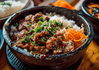 Bulgogi, Korean beef, angle view, ultra realistic food photography