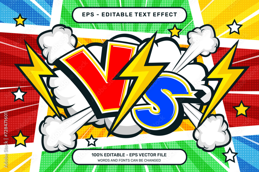 Poster versus 3d text effect and editable text effect with comic retro style design