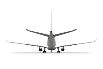 Rear view of a wide body passenger plane isolated