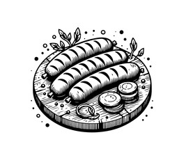 Sausage hand drawn vector illustration graphic asset bratwurst - obrazy, fototapety, plakaty