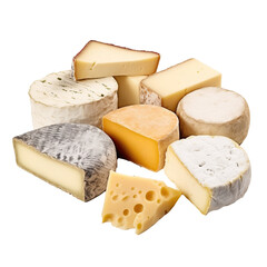 Assorted Specialty Cheeses on transparent Background, Perfect for Culinary Gourmet Settings