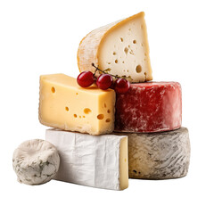 Variety of Cheeses Stacked with Grapes on Top Isolated on transparent Background