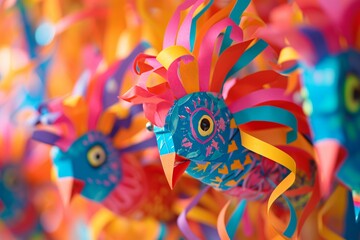 Fototapeta premium Colorful Alebrije Birds in Festive Setting