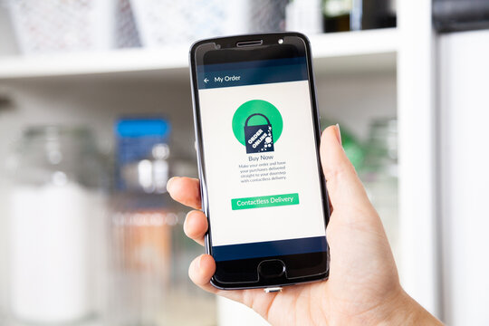 Contactless delivery phone screen app concept for online shopping