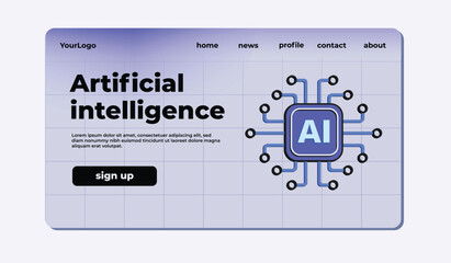AI artificial intelligence landing page, front page, home page vector